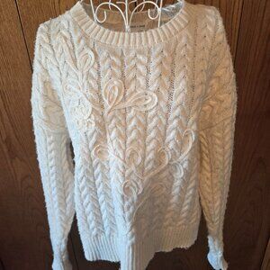 Gemma + Jane Women's Medium Cream Cable Knit Pullover Sweater